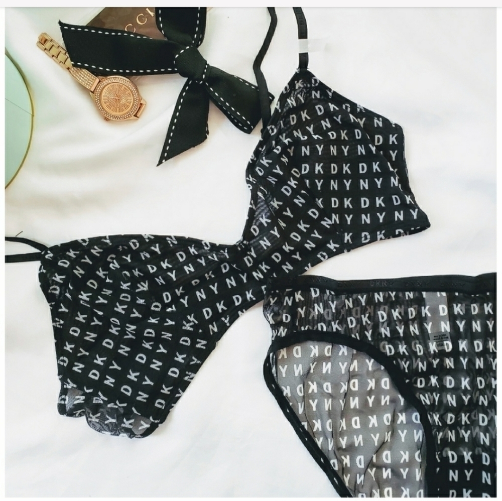 Dkny Logo Mesh Bra Black Large